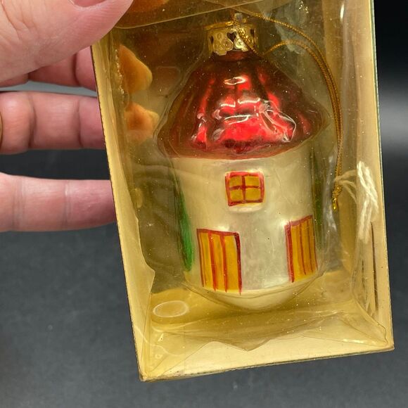 Vintage Kurt S.Adler Christmas Tree Ornaments Glass Santa & Round Cottage - Picture 4 of 8